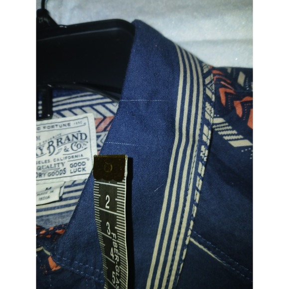 Lucky Brand Men's Navy Beige Orange Aztec Print Pearl Snap Stretch Shirt Medium - Picture 8 of 10